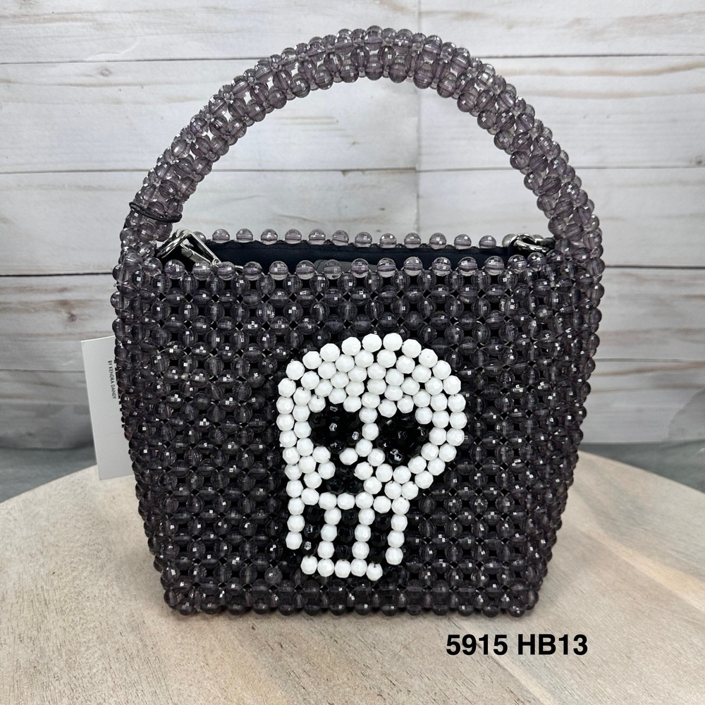 Bouffants & Broken Hearts Kendra Dandy Beaded Skull Mini Bag Purple Goth NEW